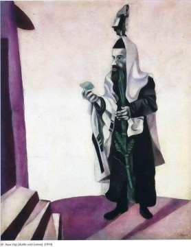 Feast Day Rabbi with Lemon contemporary Marc Chagall Oil Paintings